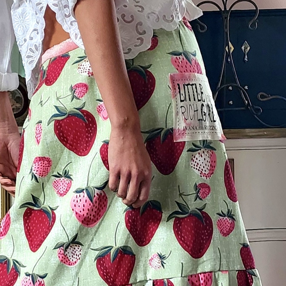 SOLD OUT✅️Designer Boho Maxi Skirt Upcycled Rare Strawberry Cottage Shabby Chic - Picture 14 of 16